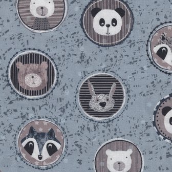 Stof a/s Pretty Panda grijs diertjes