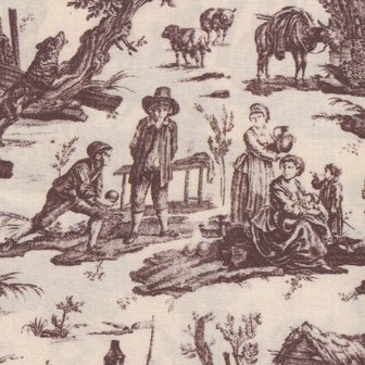 Maison Sajou Toile de Jouy L&#039;Abreuvoir ecru bruin