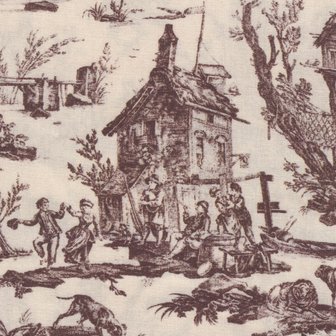 Maison Sajou Toile de Jouy L&#039;Abreuvoir ecru bruin