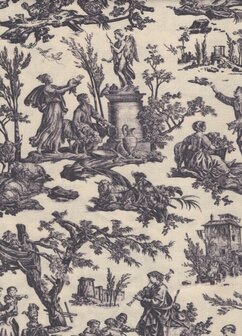 Maison Sajou Toile de Jouy L&#039;Offrande &agrave; l&#039;Amour ecru grijs