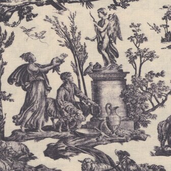 Maison Sajou Toile de Jouy L&#039;Offrande &agrave; l&#039;Amour ecru grijs