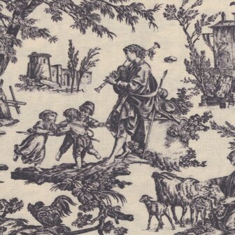 Maison Sajou Toile de Jouy L&#039;Offrande &agrave; l&#039;Amour ecru grijs