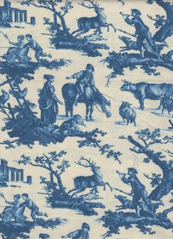 Maison Sajou Toile de Jouy Plaisirs de la Campagne ecru blauw