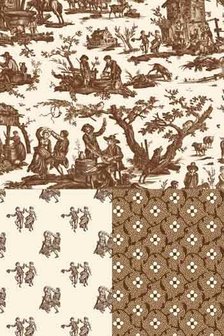 Maison Sajou Toile de Jouy L&#039;ABREUVOIR ecru bruin danspaartjes