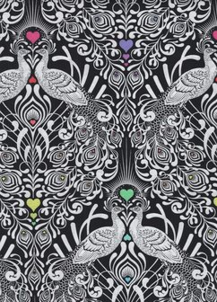 Free Spirit Linework zwart-wit-regenboog pauwen