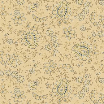 Marcus Fabrics dubbelbreed ecru blauw beige takjes