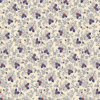 Marcus Fabrics dubbelbreed ecru blauw rood takje