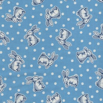 Marcus Fabrics Aunt Grace Sew Charming blauw witte konijntjes