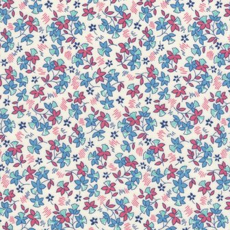 Marcus Fabrics Aunt Grace Sew Charming wit met blauw-rode bloemen