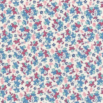 Marcus Fabrics Aunt Grace Sew Charming wit met blauw-rode bloemen