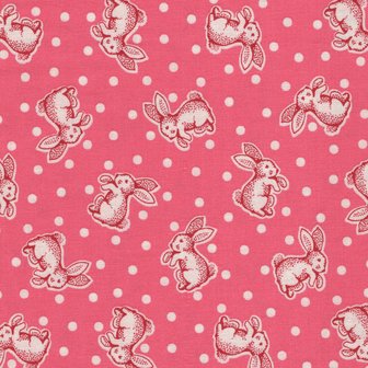 Marcus Fabrics Aunt Grace Sew Charming roze met witte konijntjes