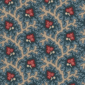 Marcus Fabrics A Return To Elegance blauw ecru tak, rood blad