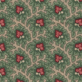 Marcus Fabrics A Return To Elegance groen ecru tak, rood blad