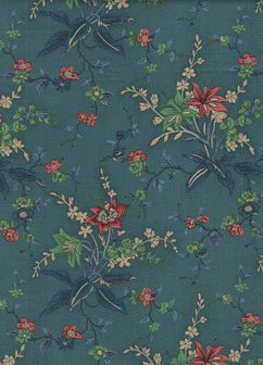 Marcus Fabrics A Return To Elegance petrol blauw tak met bloemen