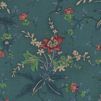 Marcus Fabrics A Return To Elegance petrol blauw tak met bloemen