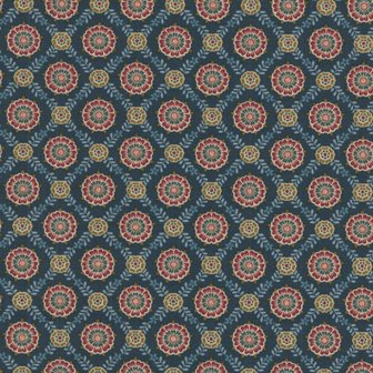 Henry Glass Fabrics Lille, blauw met rode rozetten