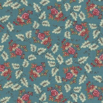 Henry Glass Fabrics Lille, blauw met roze bloemetje