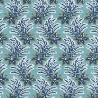 Henry Glass Fabrics Lille, blauw met roomwit bloem