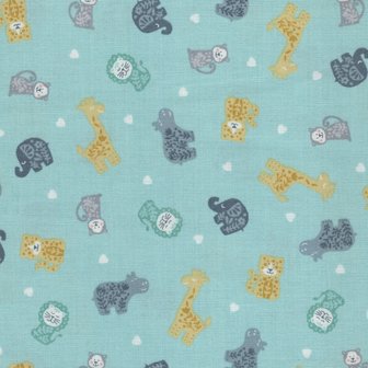 Andover/Makeower Baby Safari blauw met jungle diertjes