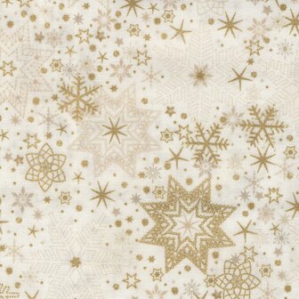 Stof a/s Star Sprinkle, ecru gouden sneeuwvlokjes