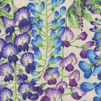 Free Spirit Temple Garden ecru blauwe bloemen