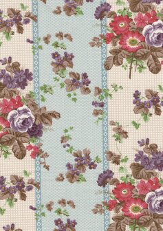 Andover Ayla ecru blauw rand roze bloem