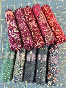 Fat Quarter pakket Kerst donker rood/groen