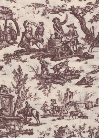 Maison Sajou Toile de Jouy L'Abreuvoir ecru bruin