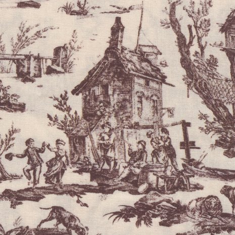 Maison Sajou Toile de Jouy L'Abreuvoir ecru bruin