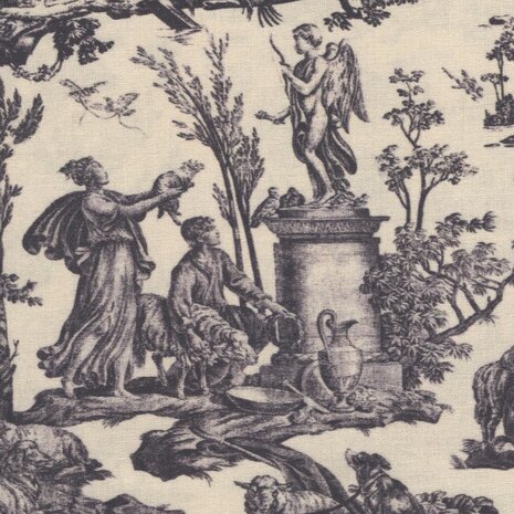 Maison Sajou Toile de Jouy L'Offrande à l'Amour ecru grijs