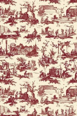 Maison Sajou Toile de Jouy Les Travaux de la Manufacture ecru rood