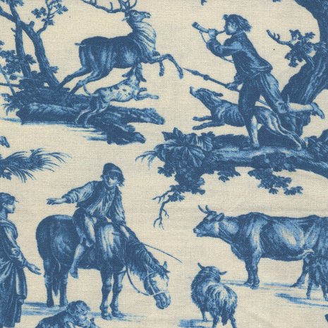 Maison Sajou Toile de Jouy Plaisirs de la Campagne ecru blauw