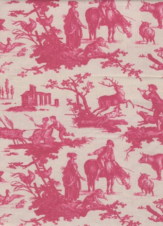 Maison Sajou Toile de Jouy Plaisirs de la Campagne ecru rose