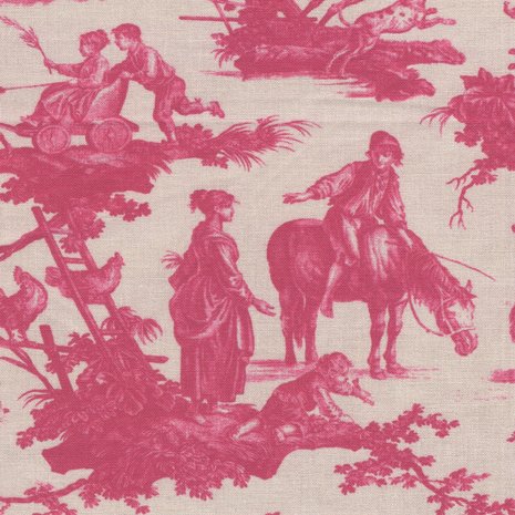 Maison Sajou Toile de Jouy Plaisirs de la Campagne ecru rose