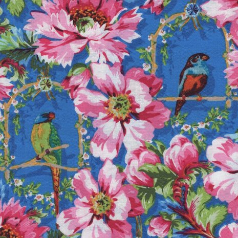 Free Spirit Jardin de la Reine blauw roze bloem vogeltjes