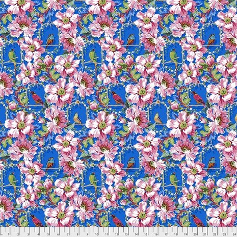 Free Spirit Jardin de la Reine blauw roze bloem vogeltjes