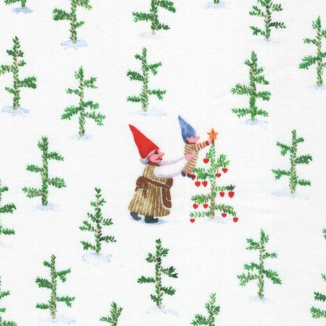 Windham Fabrics Winter Gnomes wit kabouter bos