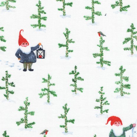 Windham Fabrics Winter Gnomes wit kabouter bos