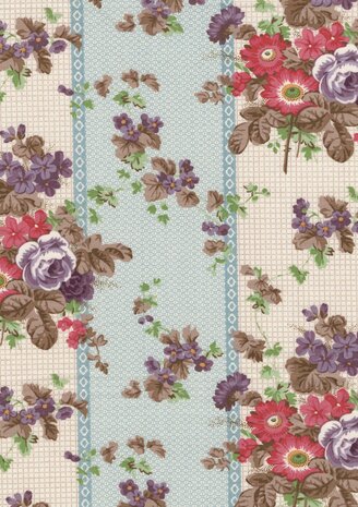 Andover Ayla ecru blauw rand roze bloem