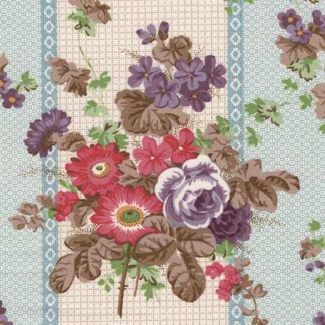 Andover Ayla ecru blauw rand roze bloem