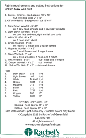 Brown Cow, compleet pakket miniquilt