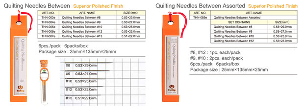 Tulip Quilting Needles (betweens, quiltnaalden) maat 13