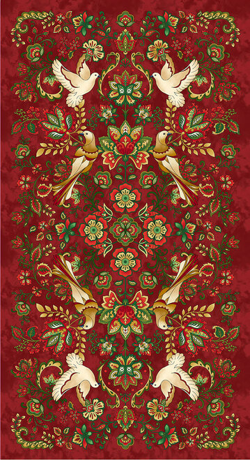 Henri Glass Jacobean Joyeux rood kerstpaneel