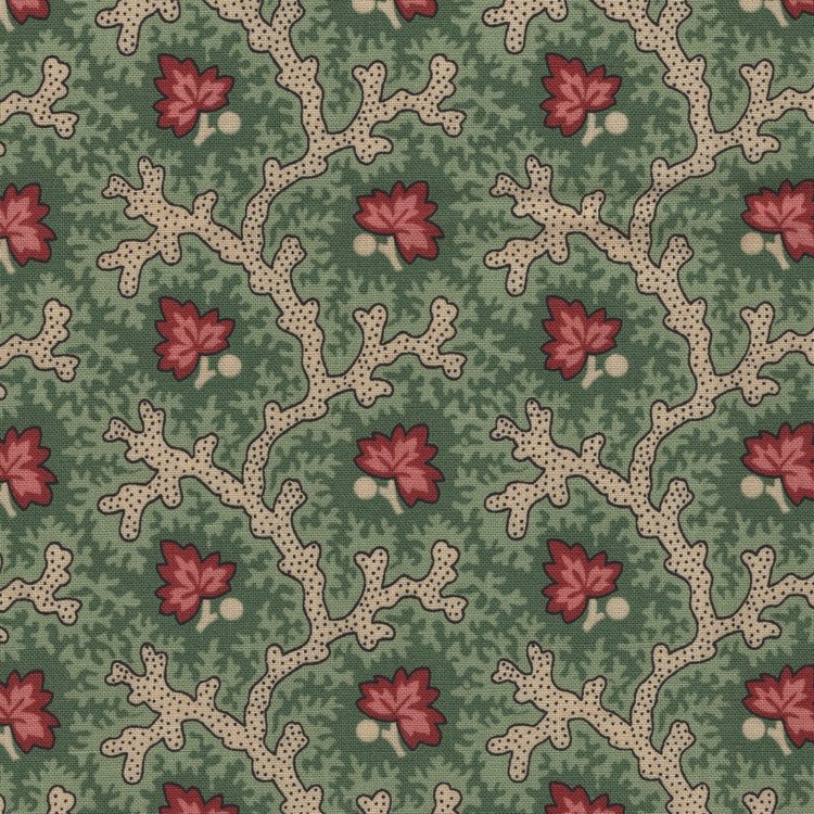 Marcus Fabrics A Return To Elegance groen ecru tak, rood blad