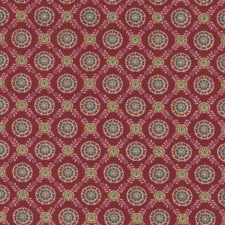 Henry Glass Fabrics Lille, rood met blauwe rozetten