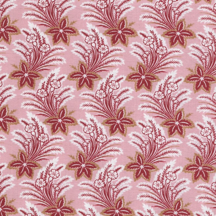 Henry Glass Fabrics Lille, roze met roomwit bloem