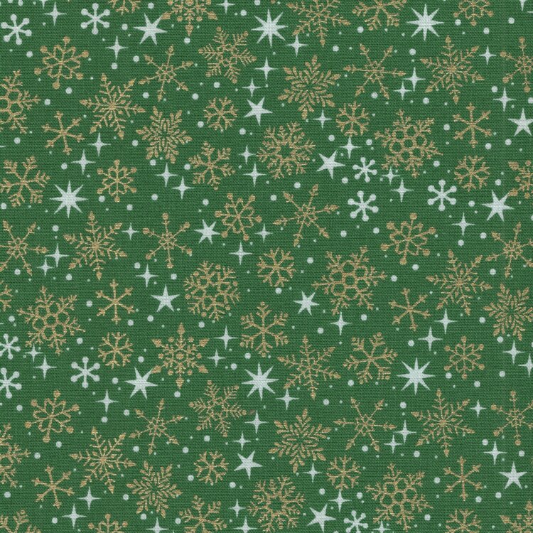 Andover Kerstseries groen gouden/witte  sneeuwvlokjes