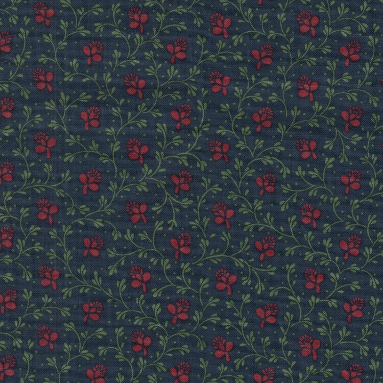 Marcus Vintage Charm blauw groen takje, rood bloemetje