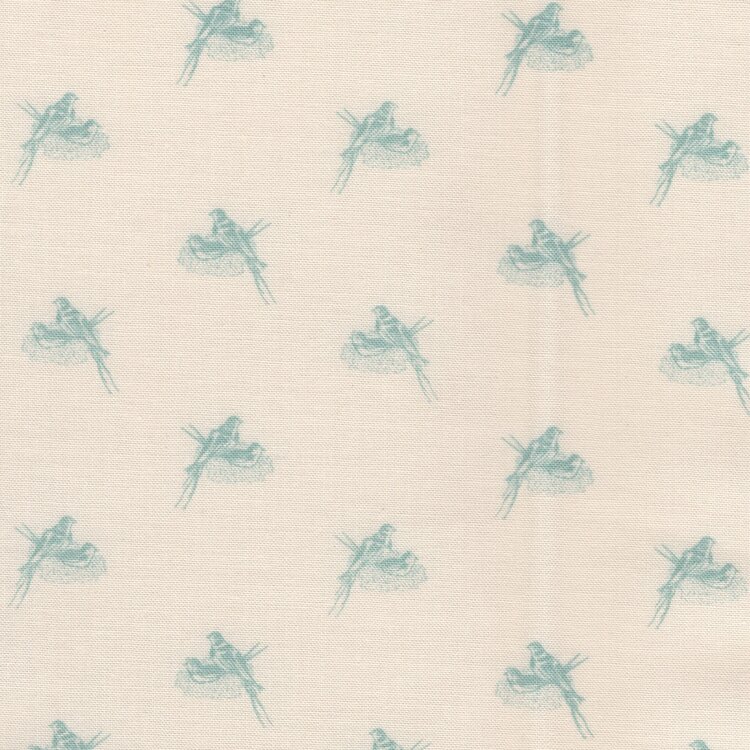 Andover Sienna ecru blauwe vogeltjes