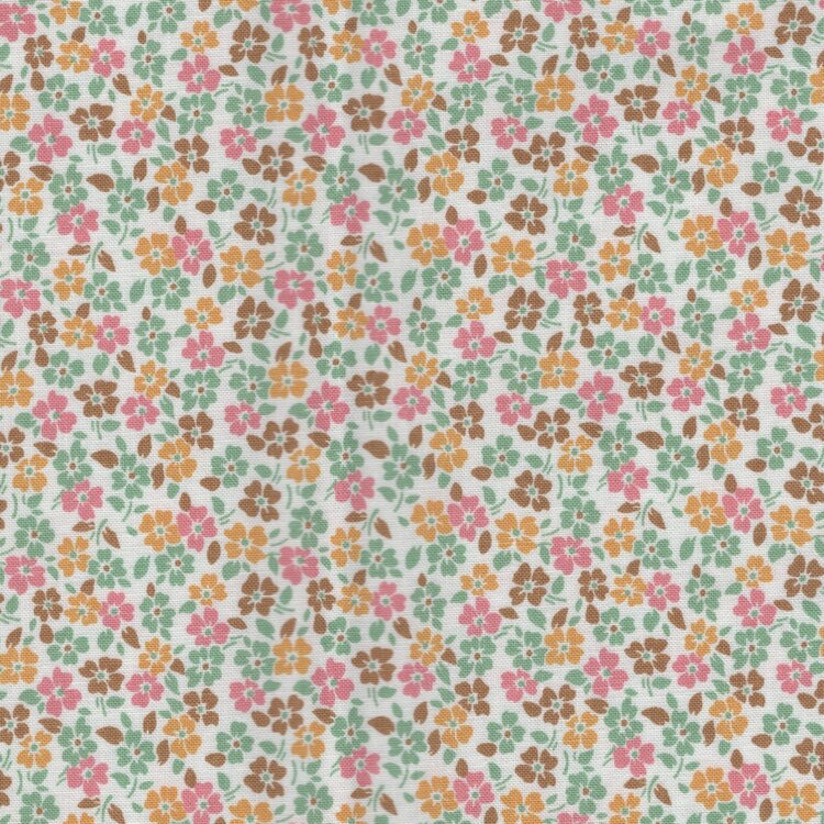 Riley Blake Home Town wit bruin geel bloemetjes